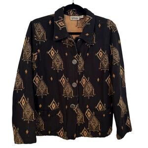 Chicos Design Vintage Womens Aztec Linen Look Black Shacket Size Medium/1/8